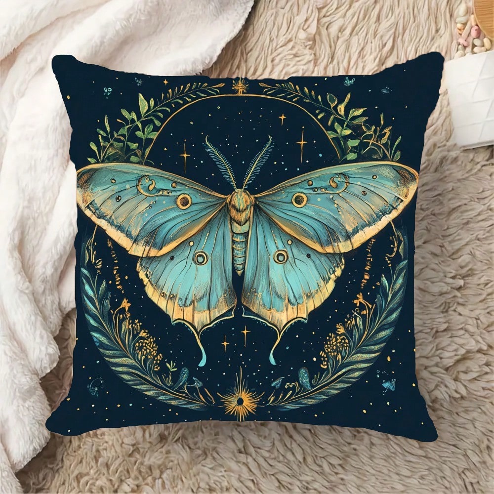 Pillow Insert 18X18 - ปลอกหมอนลายโบฮีเมียนรูปผีเสื้อและพระจันทร์เสี้ยว ขนาด 18x18 นิ้ว 1 ชิ้น,