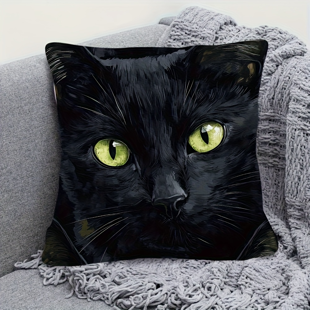Pillow Insert 18X18 - ปลอกหมอนผ้ากำมะหยี่เนื้อนุ่มพิเศษ ขนาด 18x18 นิ้ว - ลายแมวดำตาเขียว