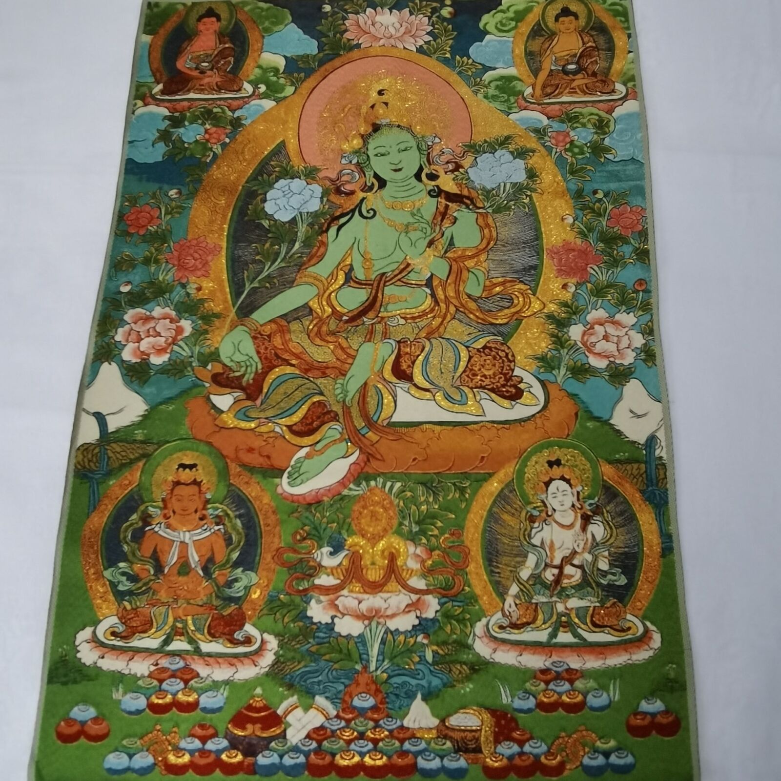 Home Textiles China - ผ้าไหมทิเบตขนาด 36 นิ้ว ภาพพุทธศาสนา พระแม่เขียวกวนอิม ภาพวาดฝาผนังคุณภาพสูง
