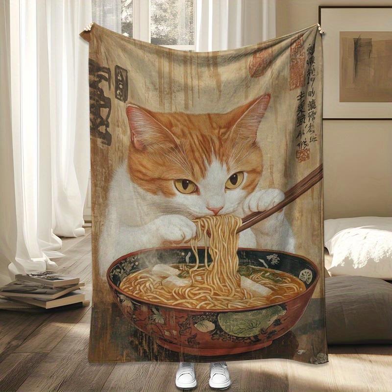 Home Textiles Images - ผ้าห่มพิมพ์ลายแมวสีเหลืองสไตล์อนิเมะ เหมาะสำหรับทุกฤดูกาล ใช้ได้กับห้องนั่งเล่น สำนักงาน โซฟา และการเดินทาง