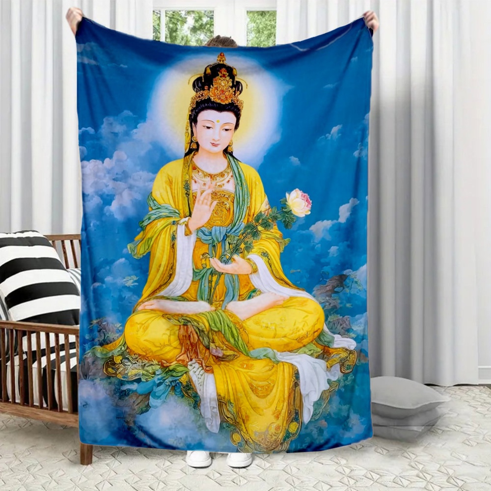 Home Textiles Images - ผ้าห่มพิมพ์ลายพระโพธิสัตว์กวนอิม เหมาะสำหรับทุกฤดูกาล ใช้ได้กับห้องนั่งเล่น สำนักงาน โซฟา และการเดินทาง