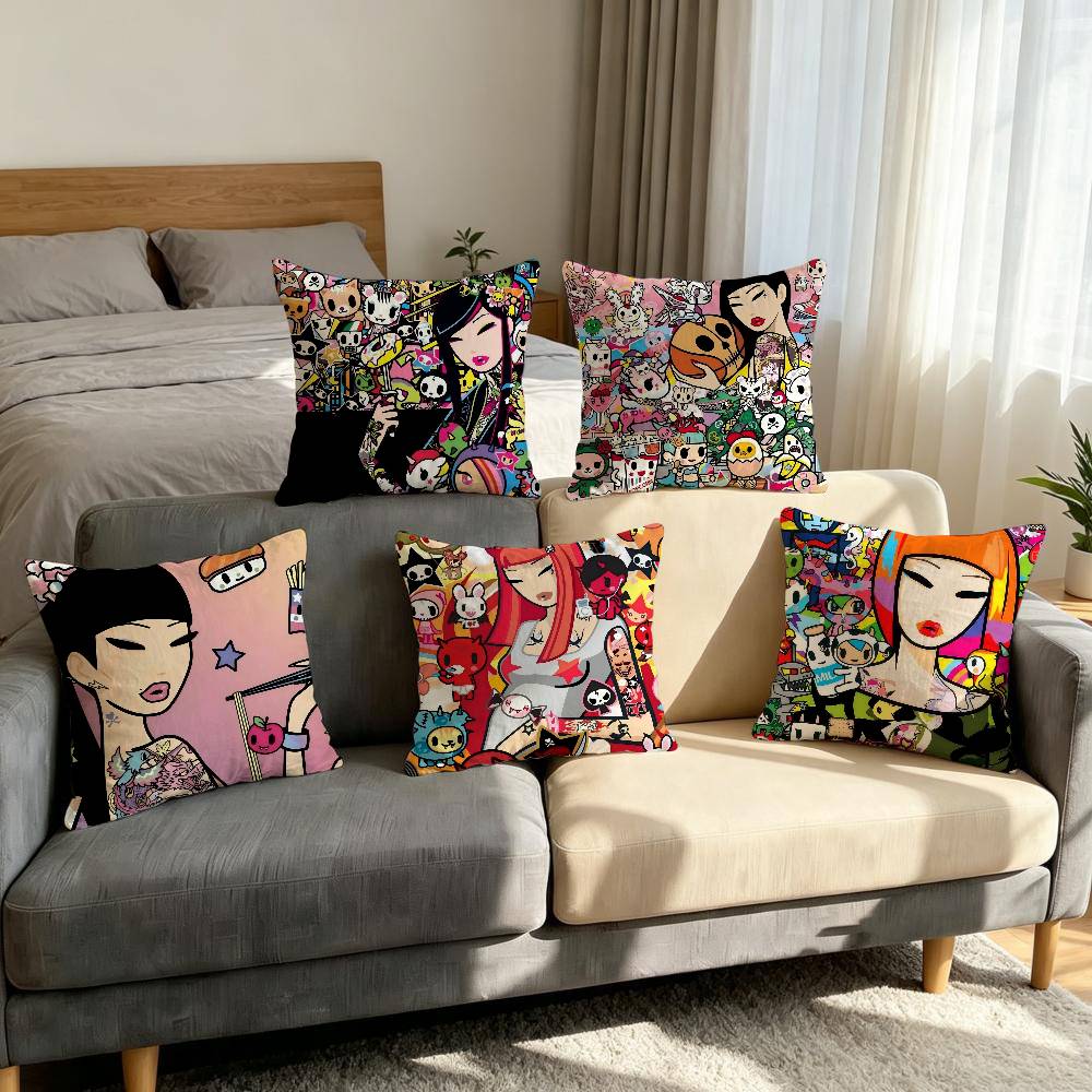 Home Art Textiles - ปลอกหมอนการ์ตูนน่ารักนุ่มสบายสำหรับโซฟา ห้องนั่งเล่น โฮมออฟฟิศ ตกแต่งสไตล์เรโทร ทาวน์โทคิดอกิอินไซด์ ปลอกป้องกัน