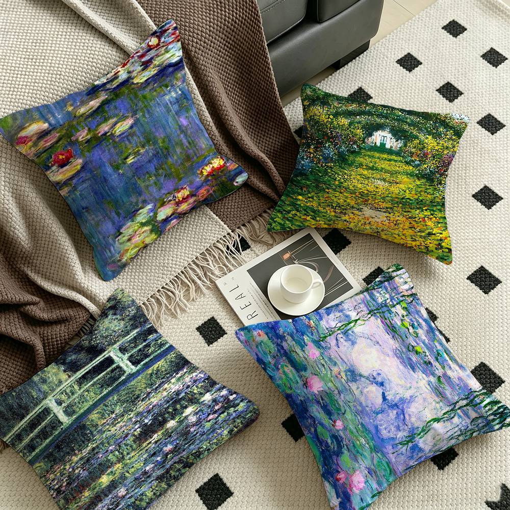 Home Art Textiles - หมอนศิลปะภาพวาดคลอด มอนีต์ หมอนอนิเมะ ปลอกหมอนอิงโซฟา เตียง หมอนรองศีรษะ
