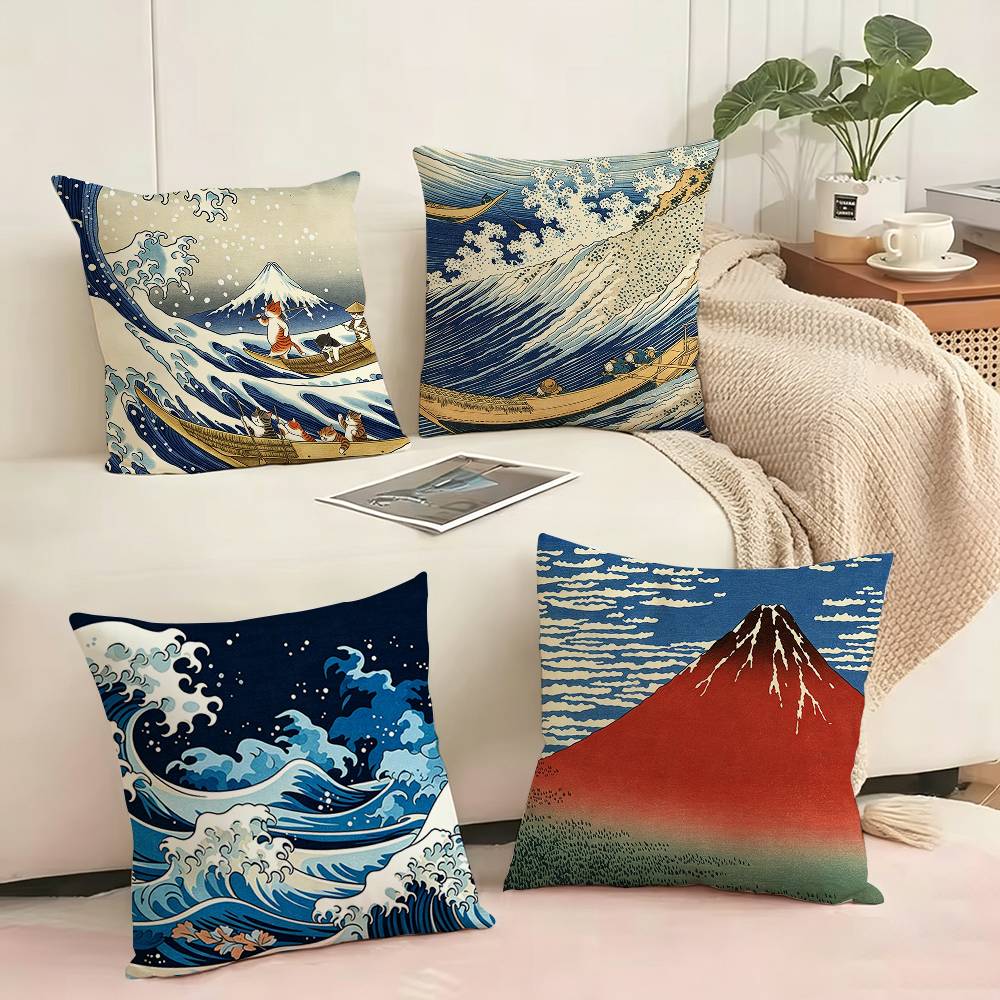 Home Art Textiles - อาร์ต คัตสึชิกะ เอช-โฮคุไซ ปลอกหมอนพิมพ์ลายสองด้าน ปลอกหมอนข้างเตียงนอน ปลอกหมอนอิงโซฟา