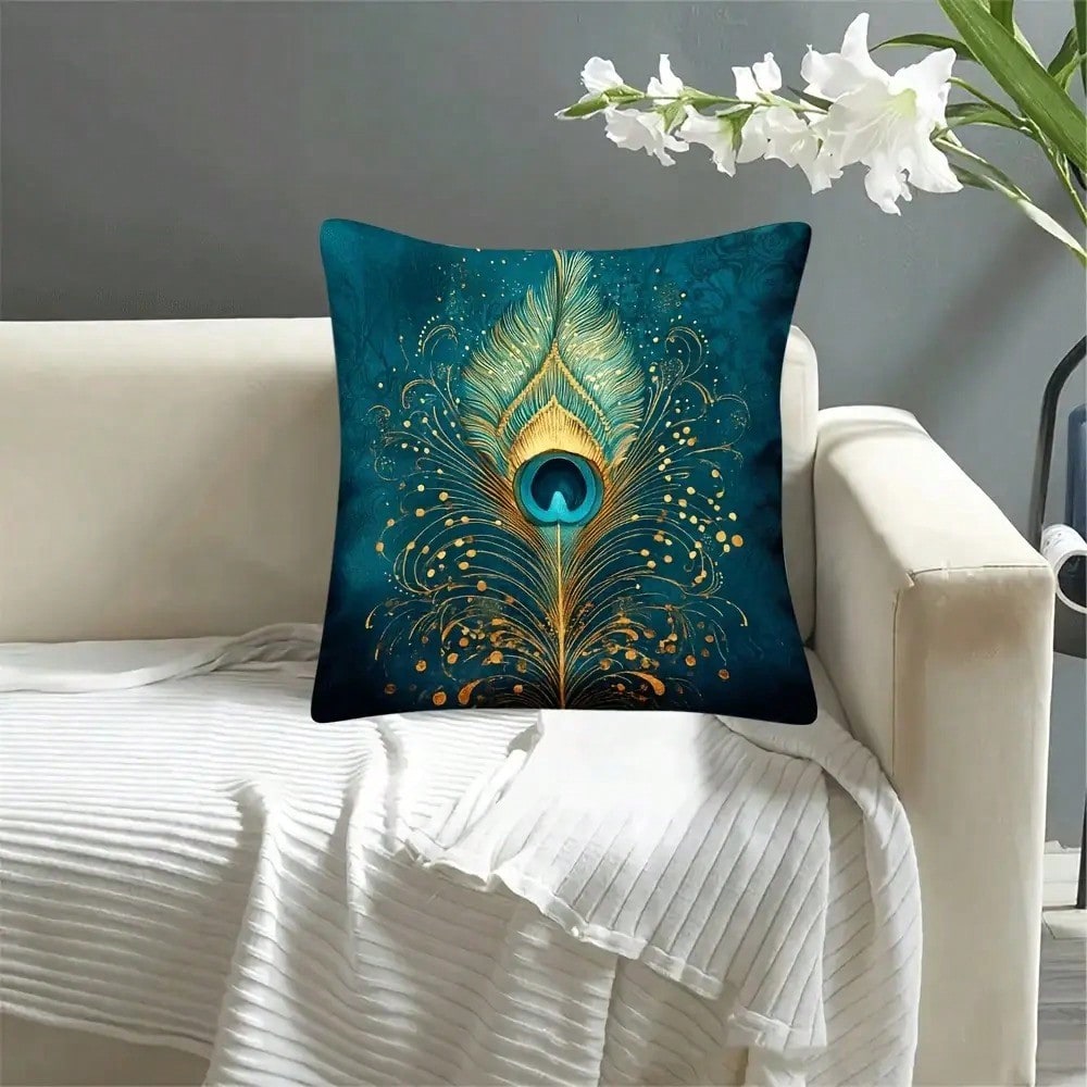 ปลอกหมอนอิงลายขนนกยูงสีเขียวเท - Pillow Insert 18X18 บทวิจารณ์และราคา